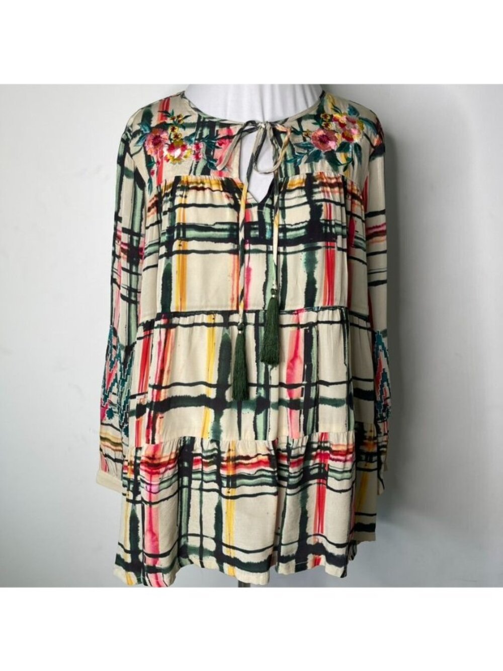 NWT Vineet Bahl Anthropologie Vanessa Tiered Peasant Blouse Multicolor Floral L - Picture 4 of 11